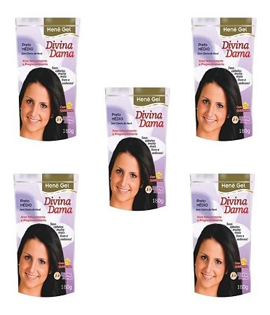 Divina Dama Hene Em Gel Jaborandi 05x180gr Preto Medio Pouch Kit 05 unidades incolor
