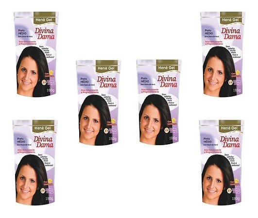 Divina Dama Hene Em Gel Jaborandi 06x180gr Preto Medio Pouch Kit 06 unidades incolor