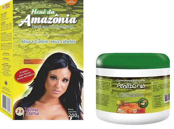 Hene Divina Dama Preto Azulado Amazonia 01x200gr c/ Touca Termo ativadora + Creme Branco 500gr Incolor