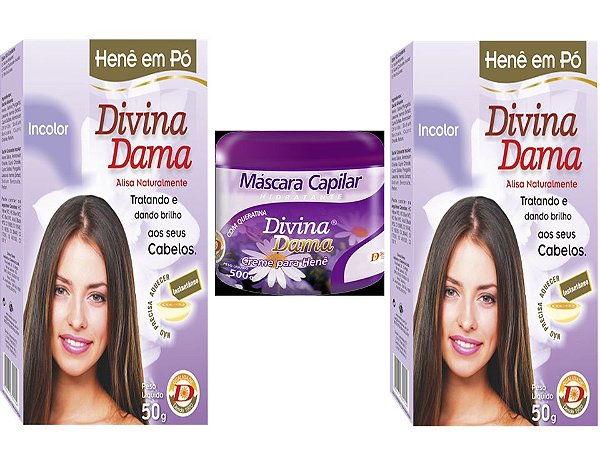Divina Dama Incolor Hene Em Po 02x50gr Caixa Jaborandi + Mascara Capilar Branco 500gr Incolor