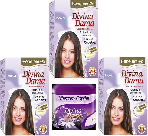 Divina Dama Incolor Hene Em Po 03x50gr Caixa Jaborandi + Mascara Hidratante Branco 500gr Incolor