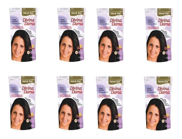 Divina Dama Hene Em Gel  Jaborandi 08x180gr Preto Medio Pouch Kit 08 unidades incolor