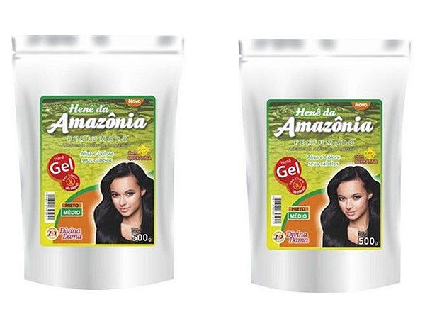 Divina Dama Hene Em Gel Amazonia 02x500gr Preto Medio Pouch kit 02 Unidades Incolor