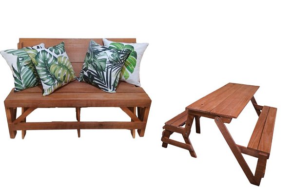Banco Que Vira Mesa com 4 Almofadas Decorativas- 1,20m