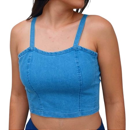 Cropped Feminino Jeans Elastano Top Alcinha moda blogueira