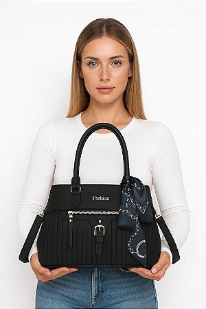 Bolsa Feminina Premium Couro Macio com Alça Transversal Ajustável e Lenço – Elegante e Versátil"