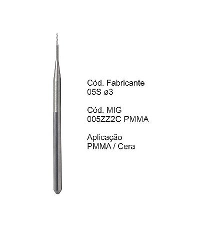 Fresa CAD CAM para Sistemas Zirkonzahn - 005ZZ2C PMMA - Aplicação: PMMA / Cera