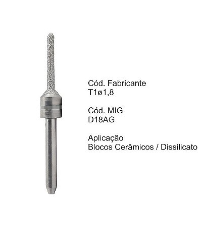 Fresa CAD CAM para Sistemas Amann Girrbach - Diamantadas T1 - Aplicação: Blocos Cerâmicos / Dissilicato