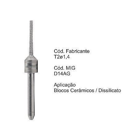 Fresa CAD CAM para Sistemas Amann Girrbach - Diamantada - T2 - Aplicação: Blocos Cerâmicos / Dissilicato