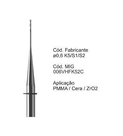 Fresa CAD CAM para Sistemas VHF - Compatível: K5/S1/S2 - 0,6mm