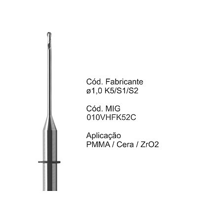 Fresa CAD CAM para Sistemas VHF / WIELAND - Compatível: K5/S1/S2  - 1,0mm