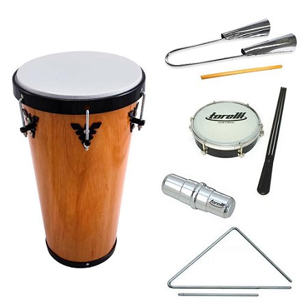 Kit Timba Agogô Tamborim Triângulo E Ganza