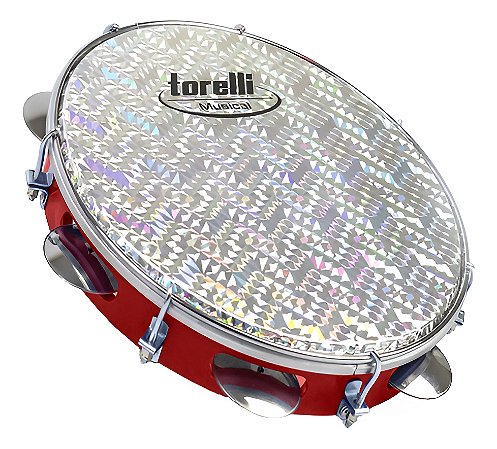 Pandeiro Vermelho Em Abs Pele Holográfica Torelli Tp308