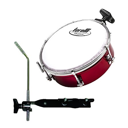 Kit Tamborim Vermelho De Esteira Com Suporte Reto Torelli