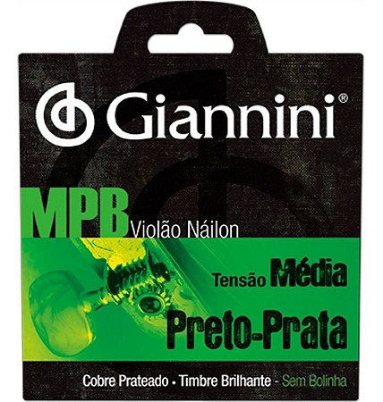 ENCORDOAMENTO GIANNINI VIOLAO MPB NAILON TENSAO MEDIA PRETO PRATA GENWBS