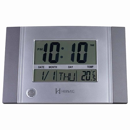 Relógio De Parede Digital Herweg 6472-071 Cinza Metálico