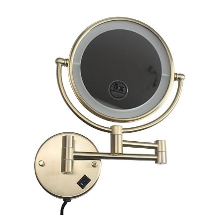 Espelho de Aumento com Luz Led Dupla Face para Parede Panther Dourado Escovado