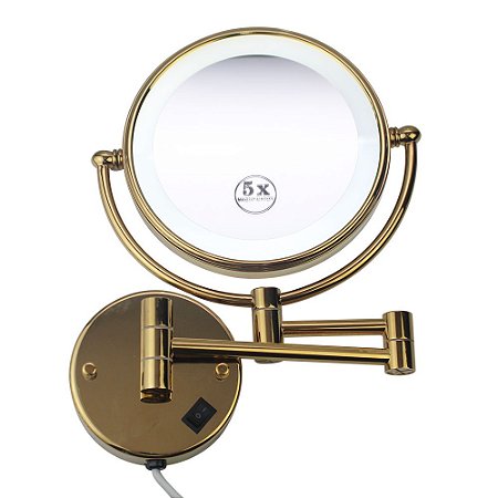 Espelho de Aumento com Luz Led Dupla Face para Parede Panther 8 Polegadas  PTH1308-DOURADO