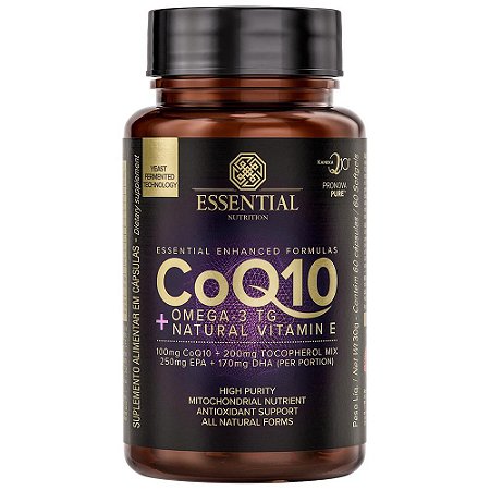 Suplemento em cápsulas Essential Nutrition COQ10 omega 3 em pote de 30g 60 caps