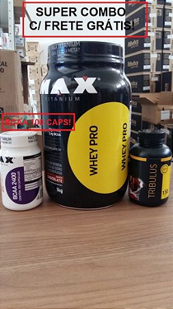 Super Combo Max (Whey Pro 1kg + BCAA 100 caps + Pré hormonal)