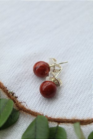 Brinco Jaspe Vermelho 8mm