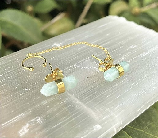 Brinco Elfa dourado - Amazonita