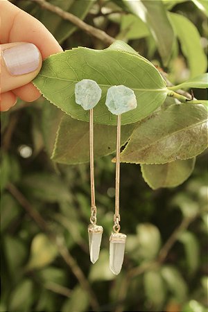 Brinco Lemuria Prata - Lemuriano com Água Marinha