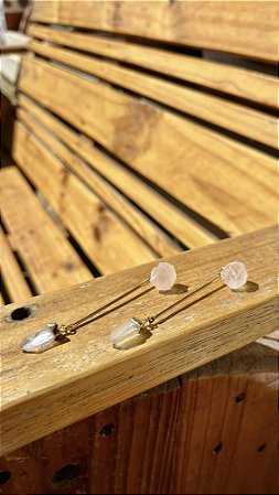 Brinco Lemuria dourado - Lemuriano e Quartzo Rosa