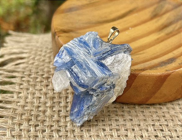 Pingente Cianita Azul + Quartzo Cristal / Médio