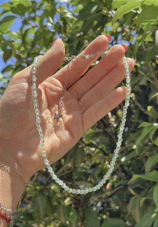 Colar Quartzo Verde com Quartzo Cristal - Prata