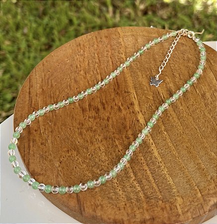 Colar Quartzo Verde + Quartzo Cristal - Prata