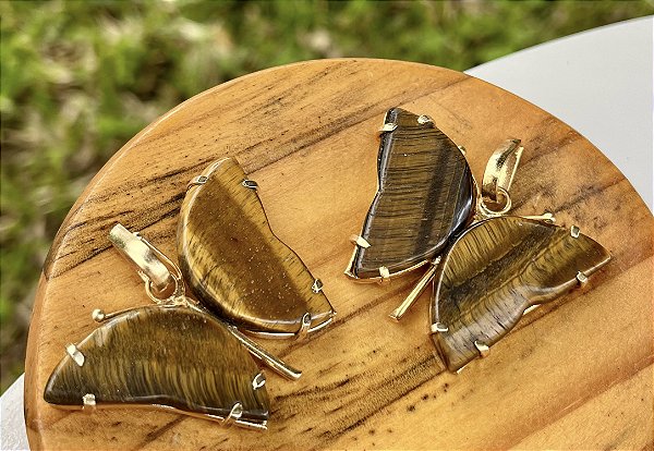 Pingente Borboleta Olho de Tigre - dourado