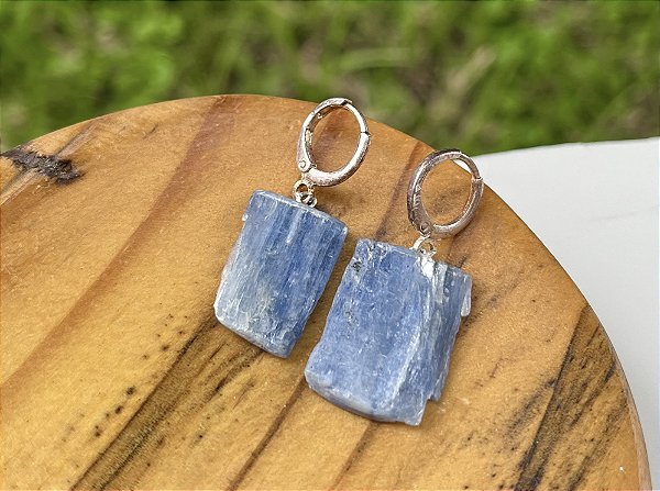 Brincos Argola Mini prata - Cianita Azul