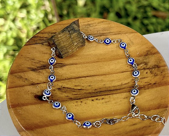 Pulseira Olho Grego + Olho de Tigre - Prata
