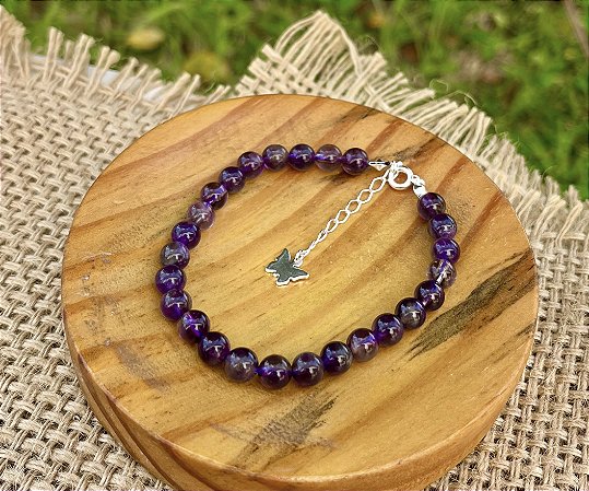 Pulseira Ametista 6mm - Prata
