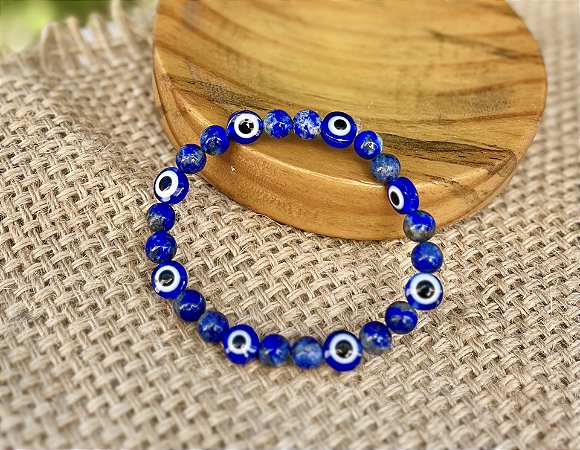 Pulseira Lápis Lázuli + Olho Grego