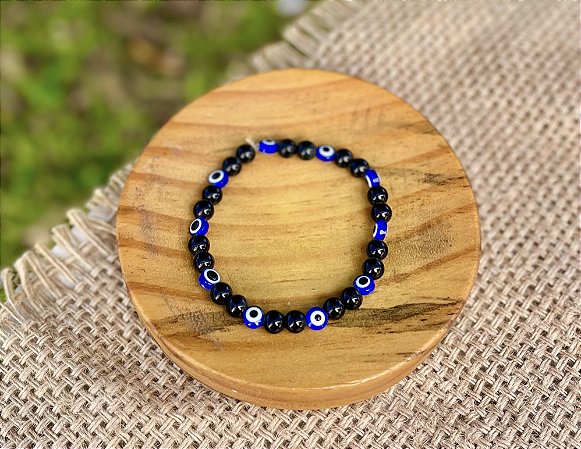 Pulseira Obsidiana Preta + Olho Grego
