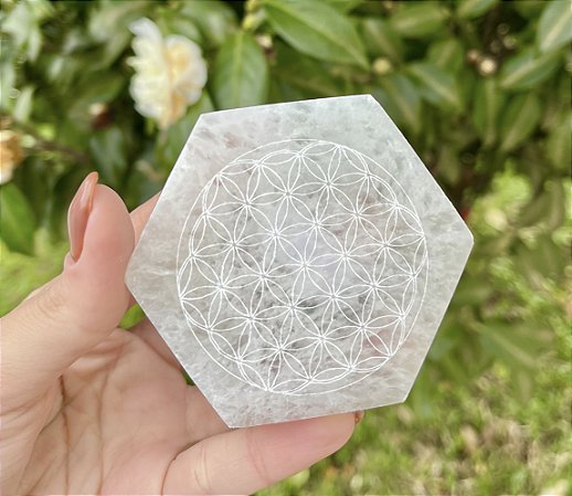 Placa de Selenita Branca Hexagonal Metraton - M