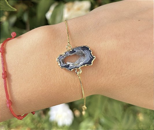 Pulseira Geodo de Ágata - Dourada