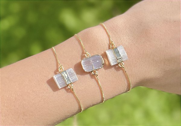 Pulseira Selenita Branca - Dourada