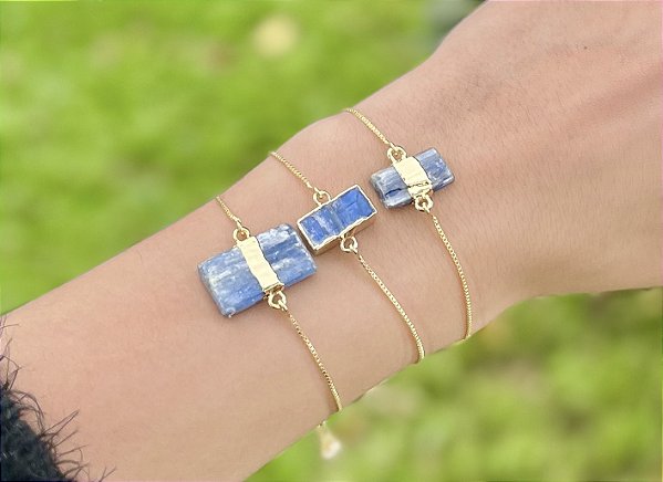 Pulseira Cianita Azul - Dourada