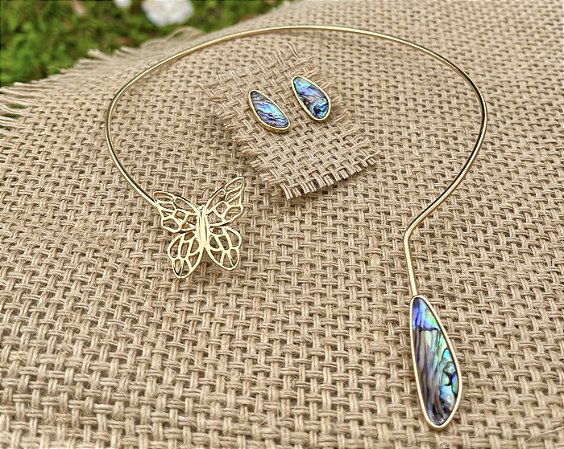 Conjunto Abalone Borboleta - Dourado