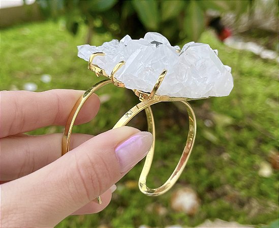 Bracelete Drusa de Quartzo Cristal - Dourado