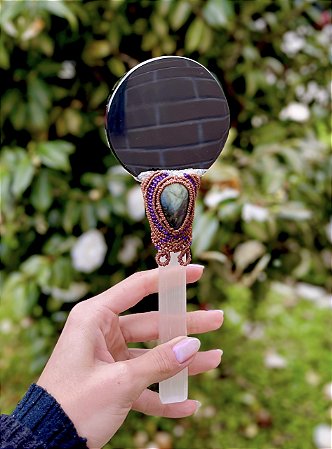 Espelho da Maga / Obsidiana Negra + Selenita Branca + Labradorita