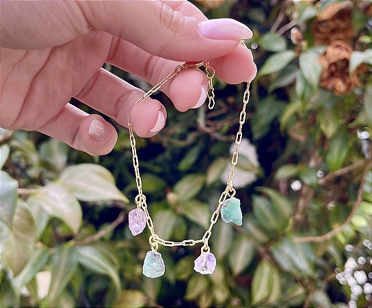 Pulseira Esmeralda e Ametista - Dourada