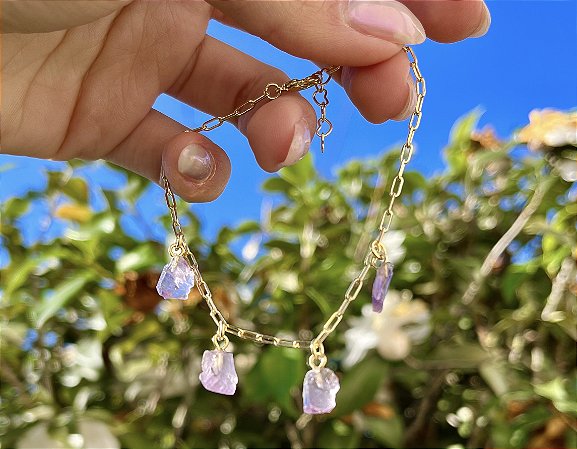 Pulseira Ametista - Dourada