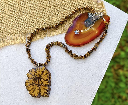 Colar Olho de Tigre com Jagube - Prata
