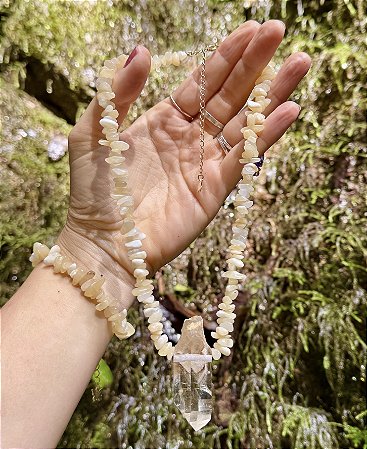 Colar Calcita Amarela com Quartzo Cristal - Dourado