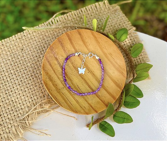 Pulseira Ametista 3mm - Prata