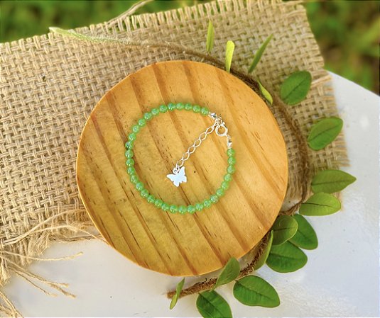 Pulseira Quartzo Verde 4mm - Prata